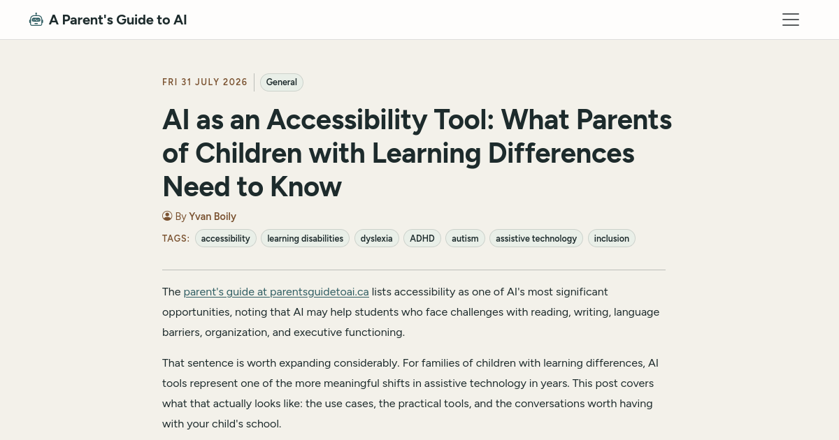 AI as an Accessibility Tool: What Parents of Children with Learning Differences Need to Know
