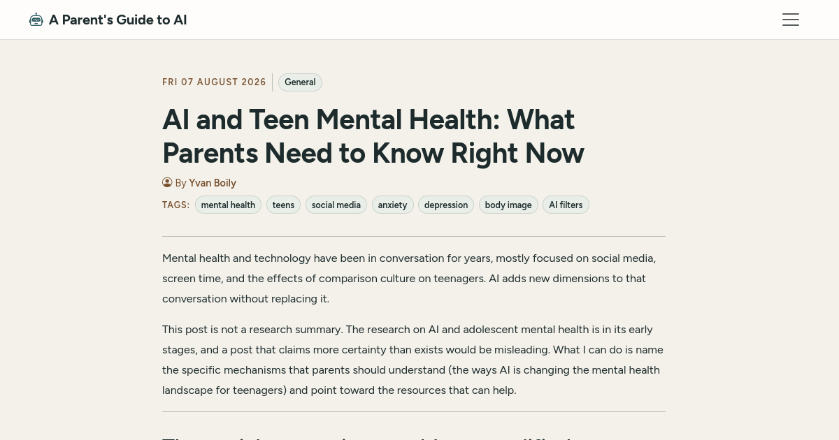 AI and Teen Mental Health: What Parents Need to Know Right Now
